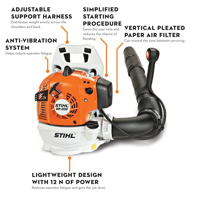 STIHL® BR 200 Backpack Blower | 27.2cc Engine | 12 Newtons Blowing Force