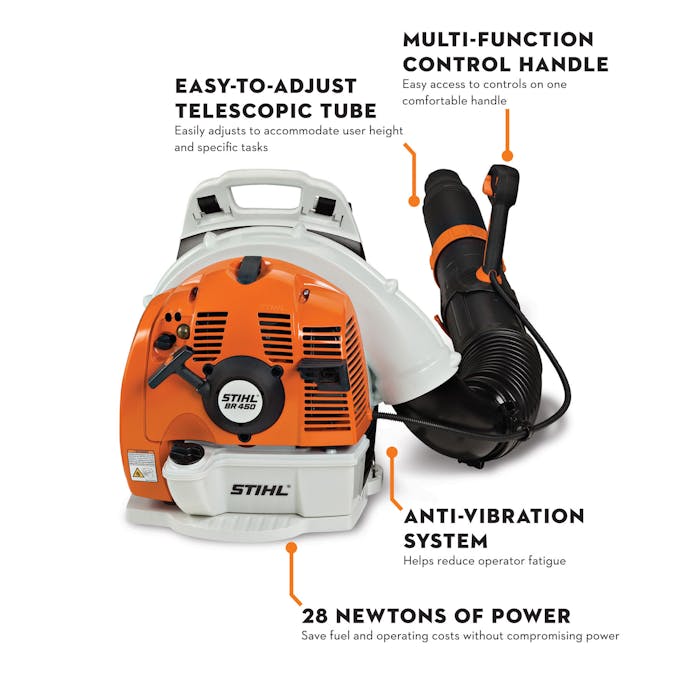 STIHL® BR 450 Backpack Blower | 63.3cc Engine | 28 Newtons Blowing Force